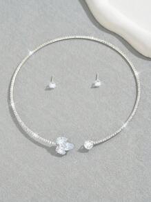 3pcs Set Minimalist Rhinestone Necklace & Earrings Jewelry Set, Versatile For Daily Wear