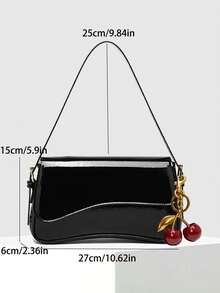 1 件 PU 皮革女士单肩包，勃艮第方形包，多功能漆皮小包，Y2K Baddie 包，腋下单肩包，时尚斜挎包，配有樱桃吊饰 - 黑色 - 查看 2