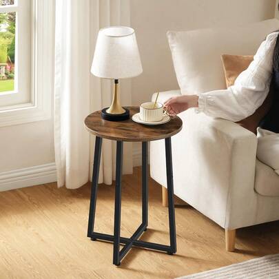 HOOBRO Side Table, Round Small Table, Small Bedside Table, Coffee Table With Metal Frame, Industrial Round Sofa Tables Hallway For Living Room, Sturdy,Rustic Brown