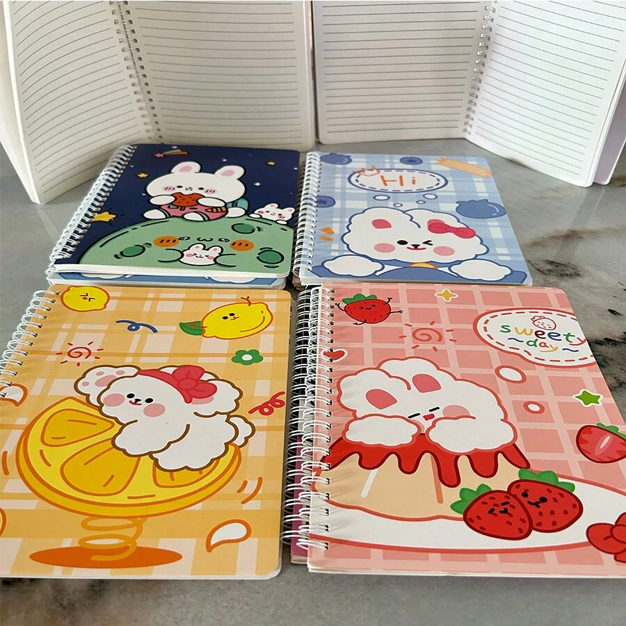 4 دفاتر ملاحظات حلزونية بحجم A5 - غلاف ناعم متين، يومية، دفتر حسابات، دفتر ملاحظات، تجليد سلكي مزدوج، مناسب للطلاب والمكتب والمحترفين (ألوان عشوائية)