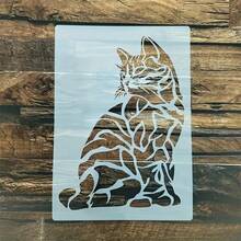 1pc A4 Size Cat Art Stencil - Washable, Reusable Plastic Stencil For Fabric Printing, Wall Painting, And Craft Making - Ideal For DIY Projects, Craft Stencil | Cat Silhouette | Washable Stencil,Back To School,School Supplies - Milky - View 5