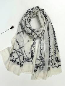 1条轻盈透气流苏披肩，优雅时尚女士真丝围巾，活力波点长款围巾，适合春夏，户外防晒沙滩披肩，多功能头巾