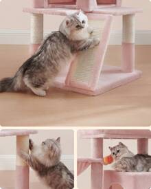 Feandrea Cat Tree, Cat Tower, Widened Perch For Large Cats, Jelly Pink - Pink - View 5