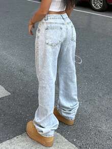 Women's Casual Light-Washed Wide-Leg Jeans, Suitable For Daily Wear Spring - Light Wash - View 8