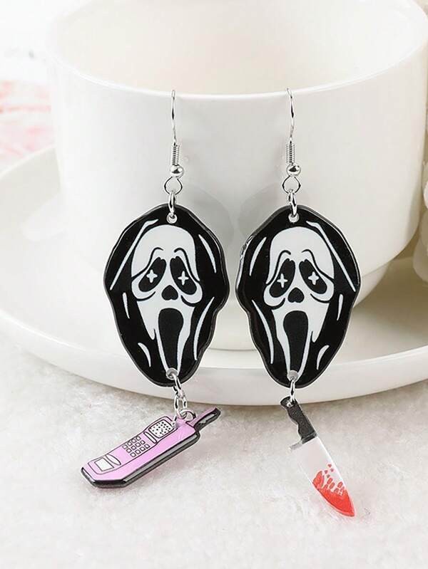 3 Stück Ohranhänger mit schockierendem und blutigem schreienden Geist Acryl + blutige Acryl Messer Halskette - Entworfen mit schockierenden und blutigen Elementen, perfekt als Halloween Party Accessoire. Edelstahl Ohrhaken, hypoallergen, Damenschmuck, Halloween Dekoration, geeignet für den täglichen Gebrauch, als Geschenk, für Halloween, Weihnachten, Partys und ganzjährige Verwendung. Es ist das perfekte Urlaubs- und Geburtstagsgeschenk für Familie und Freunde.