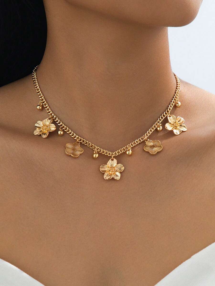 1 件优雅幸运四叶草纹理奢华金色吊坠项链女士