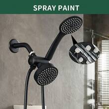 二合一 ABS 黑/银色淋浴喷头套装，带延长软管和三通分水器 - 壁挂式顶喷花洒和手持花洒组合，耐用塑料浴室配件，适用于现代家居