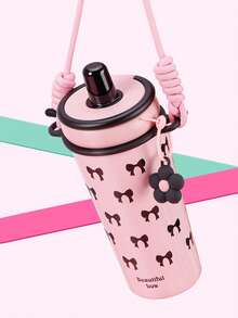 1个720毫升/25.34盎司不锈钢带盖吸管杯，美观大方，大容量便携水杯，便携式旅行咖啡杯，外观时尚便携水杯，可爱少女款，旅行杯，防漏保温水瓶，便携式水杯，保温水壶，泡茶水杯 - 彩色 - 查看 5