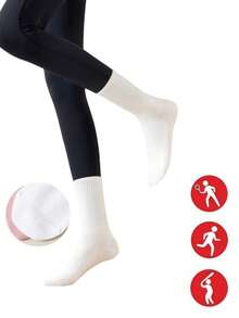 5 Pairs White Mid-Calf Yoga & Dance Socks, Non-Slip Cushioned Soles For Stability, Suitable For Pilates, Yoga, Ballet, Indoor Fitness, Fashionable With Leggings, Great Back-To-School Gift