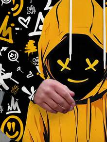 Men's Casual Hooded Sweatshirt With Cartoon Pattern, Fall