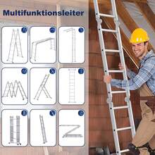 Multi-Purpose Aluminium Ladder 4x3 With Platform, 6-In-1 Folding Ladder, 340cm, Up To 150kg, Silver - Silver - View 8