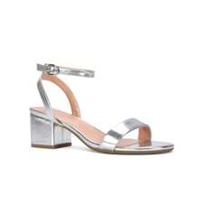 XY LONDON Gemma Low Block Heel Open Toe Strappy Sandal Shoes With Round Buckle Fastening For Spring Summer - Silver - View 4