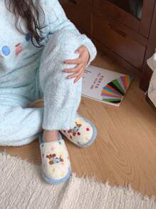 XIXITIAO 1 双可爱波尔卡圆点狗卡通趣味毛绒家居拖鞋，时尚舒适铃铛小狗波尔卡圆点图案平底鞋，男女通用保暖一脚蹬拖鞋 - 藍色 - 查看 7