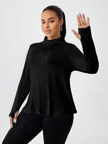Sudadera con media cremallera para mujer talla grande, casual, de moda, para calle, running y entrenamiento al aire libre - Negro - Ver 7