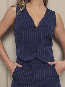 New In Fashion: Slim And Elegant Suit Vest And Pants Set - 藏蓝色 - 查看 2