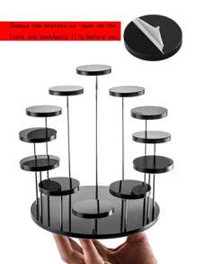 Acrylic Cupcake Stand Round Jewelry Display Stand,Multi-Layer Ring Display Stand Cupcake Holder,Cake Dessert Stand Party Decoration Essentials,Multi-Layer Round Dessert Cake Placing Rack,Suitable For Rings And Earrings, Miniature Statues, Black And Clear Wedding Accessories