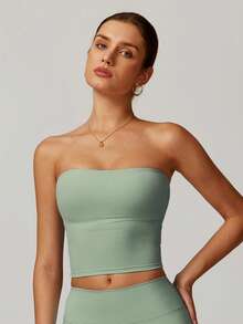 Women's Cup Vest, Breathable Sports Yoga Suit, Sports Vest, Comfortable Vest For Home Commuting - 0.霧綠 - 查看 5