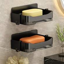 صحن صابون بلاستيكي، تصميم حديث بسيط، يُثبّت على الحائط دون الحاجة إلى ثقب، بشكل مستطيل مع صينية تصريف، لتخزين الحمام والمطبخ