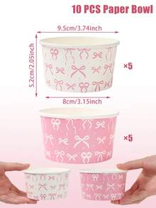 10pcs 8oz White Disposable Paper Bowls, Ice Cream Cups, Popcorn Boxes, Food Containers With Bow Print, Suitable For Home Kitchen, Restaurant Takeout, Picnic, Party, Kitchen Supplies, Food Packaging, White Background With Bow Print, Birthday Party Tableware, Food Delivery And Daily Use, Food Trays, Disposable Dinnerware - White Background With Full Bow - View 5
