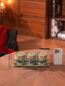 1 Set Plastic Multi-Function Storage Jars Sealed Canisters Tray Set For Grains, Candies, Cookies, Bread, Suitable For Outdoor, Wedding, Party, Gift, Birthday, Used To Store Sugar, Coffee, Tea, Decorated With Tea, Coffee, Sugar Labels