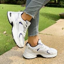 Women's Mesh Lace-Up Sneakers With Thick Sole And Cushioning, Suitable For Daily Running, Fitness And Commuting, Comfortable And Lightweight, Suitable For Various Occasions, And Practical For Basic Wear - 藍色 - 查看 3