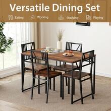GOFLAME 5 Piece Dining Table Set, Industrial-Style Kitchen Table & 4 Chairs With Wood Like Tabletop & Metal Frame, Rectangular Table & Chair Set For Kitchen, Dining Room & Small Spaces - Brown - View 7