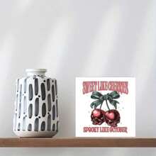Decorative Sign Retro Sweet Like Cherries, Spooky Like October, Spooky Cherry Halloween Bow For Office Decor, Halloween Skull Cherry Png Design For Bedroom Wall Decor, Ideal As Birthday Gifts For Women And Unique Home Decor For Living Room, Perfect For Halloween And Birthday Celebrations