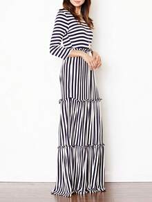 Retro Boho Woven Floral Pink Yellow Maxi Surplice Wrap Sah Dress Front Tie Flutter Sleeve - 條紋 - 查看 5