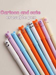 1/10 pezzi di penne cancellabili con motivi animali carini, di dimensioni medie, ricaricabili, lavabili, inchiostro blu/nero 0,5 mm, in plastica, per forniture per ufficio e scuola, regali per insegnanti, stile casual