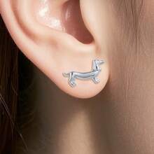S925 Sterling Silver Cute Dachshund Design Earrings, Versatile For Daily Wear, Comes In Gift Box