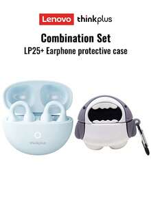 Auriculares Bluetooth Lenovo LP25 con estuche protector, auriculares deportivos de conducción ósea, Bluetooth 5.4, sonido envolvente, cancelación de ruido ENC, baja latencia para juegos, larga duración de la batería, control táctil inteligente, cómodos y compatibles con dispositivos Apple y Android - Azul + funda protectora - Ver 12