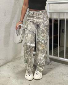 LaurelTree Camo Cargo Pants Straight Wide Leg Trousers Jeans Joggers Sweatpantshalloween