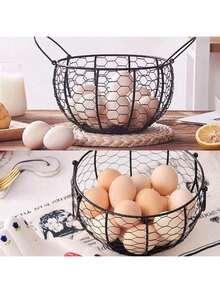 1 pieza Cesta de almacenamiento de hierro - Multiusos para huevos, frutas, patatas y ajo, con ventilación, ideal para la organización de la cocina