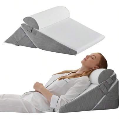 Wedge Pillow Headboard 3PCS Orthopedic Bed Wedge Pillows Set For After Surgery Adjustable Pillow Wedge For Acid RefluxBack Pain Relief Sleeping Back Pillow For Bed Sitting Up White Grey