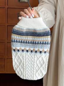 1pc Vintage Knitted Cable Pet Dog Sweater, Warm Autumn/Winter Outfit For Small Dogs & Cats