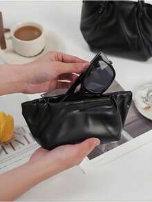 1 peça nova bolsa preta para óculos, bolsa preta macia antipressão para óculos de sol, bolsa macia em formato de nuvem preta, protege eficazmente os óculos, evita danos, leve e portátil