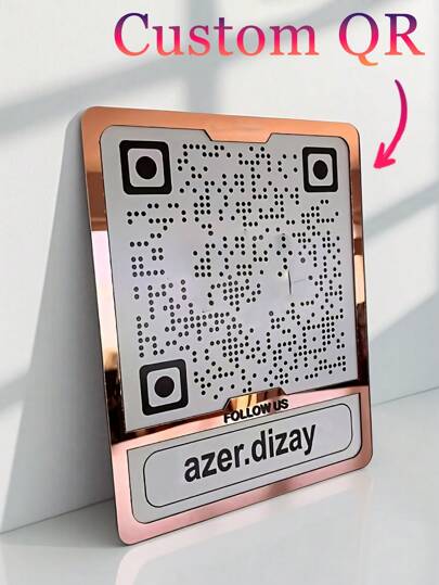 Letrero personalizado para redes sociales, elegante exhibición de logotipo de empresa de acrílico con código QR y botón "Síguenos", texto personalizado, URL y código QR, diseño plano 2D, decoración de escritorio multiusos para salón, spa, oficina, tiendas minoristas - Diseño plano 2D, exhibición de oficina, apariencia elegante, acabado brillante, decoración de salón, artesanía premium, regalo de apertura para propietarios de salones