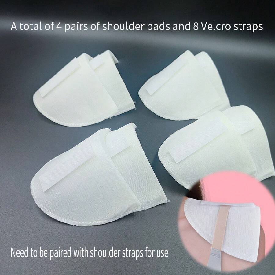 4 Pairs White Thick Invisible Shoulder Pads With Hook And Loop, 4 Sizes Available To Fit Most Clothes, Breathable, No Sewing Required, Need To Be Used With Bra Straps, Suitable For T-Shirts, Sweaters, Blouses, Dresses And More, Very Practical And Convenient Clothing Accessory
