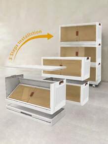 4/5layers Home Decorations Display Rack Big Capacity Storage Cabinet Plastic Foldable Shoe Shelf Collapsible Clear Shoe Boxes Stackable With Door Easy Assembly Living Room Stuff - 白色 - 查看 6