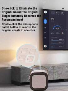 1 set draadloze microfoonluidsprekerset National K Song Home Interactive Audio Family Party Outdoor Mini Portable KTV Singing Multifunctionele plug-in externe luidspreker en plug-in kaart Eén klik om het originele geluid te elimineren met ademend licht