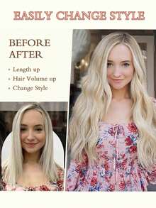 隐形钢丝接发，浅灰棕色带挑染，自然波浪卷发片，女士合成接发，夹式接发片 - 間色 - 查看 6