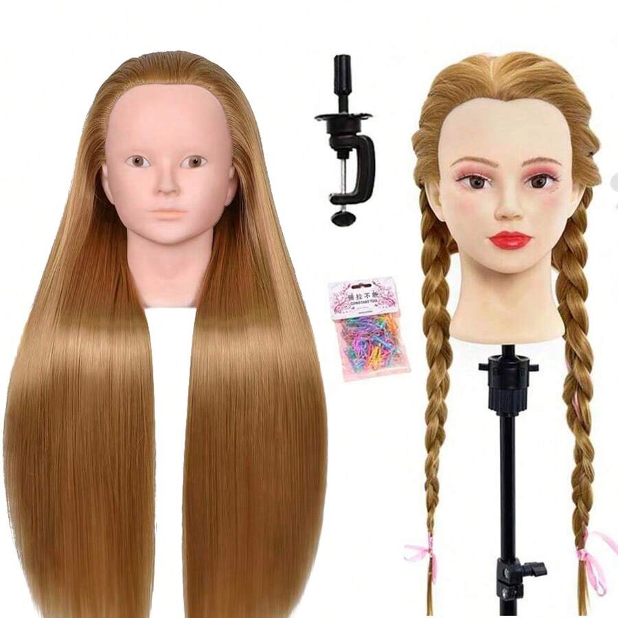 Mannequin Head, Cosmetology Mannequin Head With Hair For Makeup Braiding Curling Cuting,Makeup Doll Head For Hair Styling With Table Clamp Hair Styling Set