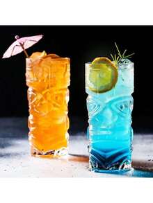 Pahar Tiki transparent, 1 buc - 450 ml - Perfect pentru cocktailuri exotice, limonadă, ceai cu gheață, băuturi mixte - Exotic Zombie, rom, Mai Tai, Colada, Punch, Hurricane, articole de bar