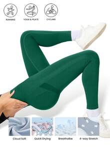 2Pcs Seamless High-Elasticity Women's Solid Color Sports Leggings,Women Tuck In The Abdomen Leggings,Lift The Buttocks And Slim The Legs Leggings,Soft Touch Quick Dry Breathable Four-Way Stretch Hip Lift Leggings For Women,Multi-Color Optional(Black/Blue/Green/Brown) - 黑色+綠色 - 查看 3