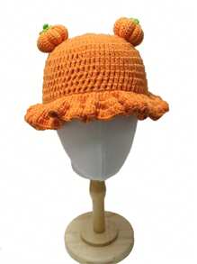 1 件男女通用手工针织无檐便帽，荷叶边渔夫帽，骷髅、南瓜、角图案，趣味角色扮演拉法帽 - 彩色 - 查看 3