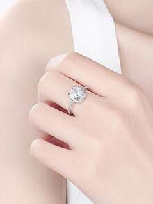 1 件优雅奢华的蓝宝石蓝色方晶锆石钻石订婚/结婚戒指，送给女友/未婚妻的礼物 - 藍色 - 查看 5