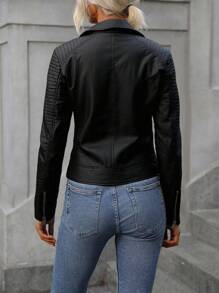 Giolshon Women's Street Wear Fall/Winter Faux Leather Cropped Biker Jacket - Asymmetric Zip, Stand Collar For Edgy Cold-Weather Layering