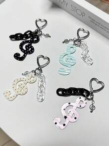 1 Móc khóa Acrylic nốt nhạc chấm bi sọc phong cách Hàn Quốc mới dành cho nữ với đôi cánh sáng bóng và tua rua, phụ kiện túi dự tiệc dễ thương cổ điển sáng tạo - Nhiều màu - Xem 1
