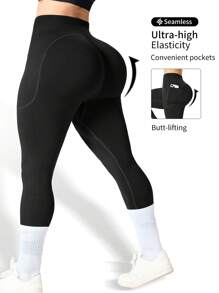 4 Pieces Set Of Plussize Women's Sports Yoga Leggings Pocket Pants, With Its Own Pockets For Easy Carrying, Comfortable And Light