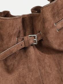 复古金属扣手提包，大容量仿麂皮单肩包，轻便金属装饰，西部风格，适合复古女孩、文艺青年、时尚爱好者，四季皆宜，适合通勤、旅行、度假、露营、摄影和日常穿搭，大容量，最新时尚女士麂皮包 - 咖啡 - 查看 7